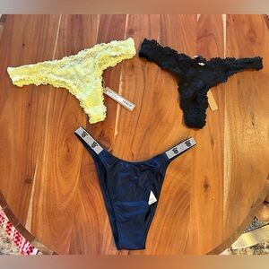 SKIMS (2) Lace and VS Satin Panties - Black, Yellow, and Blue, NWT, size Medium
